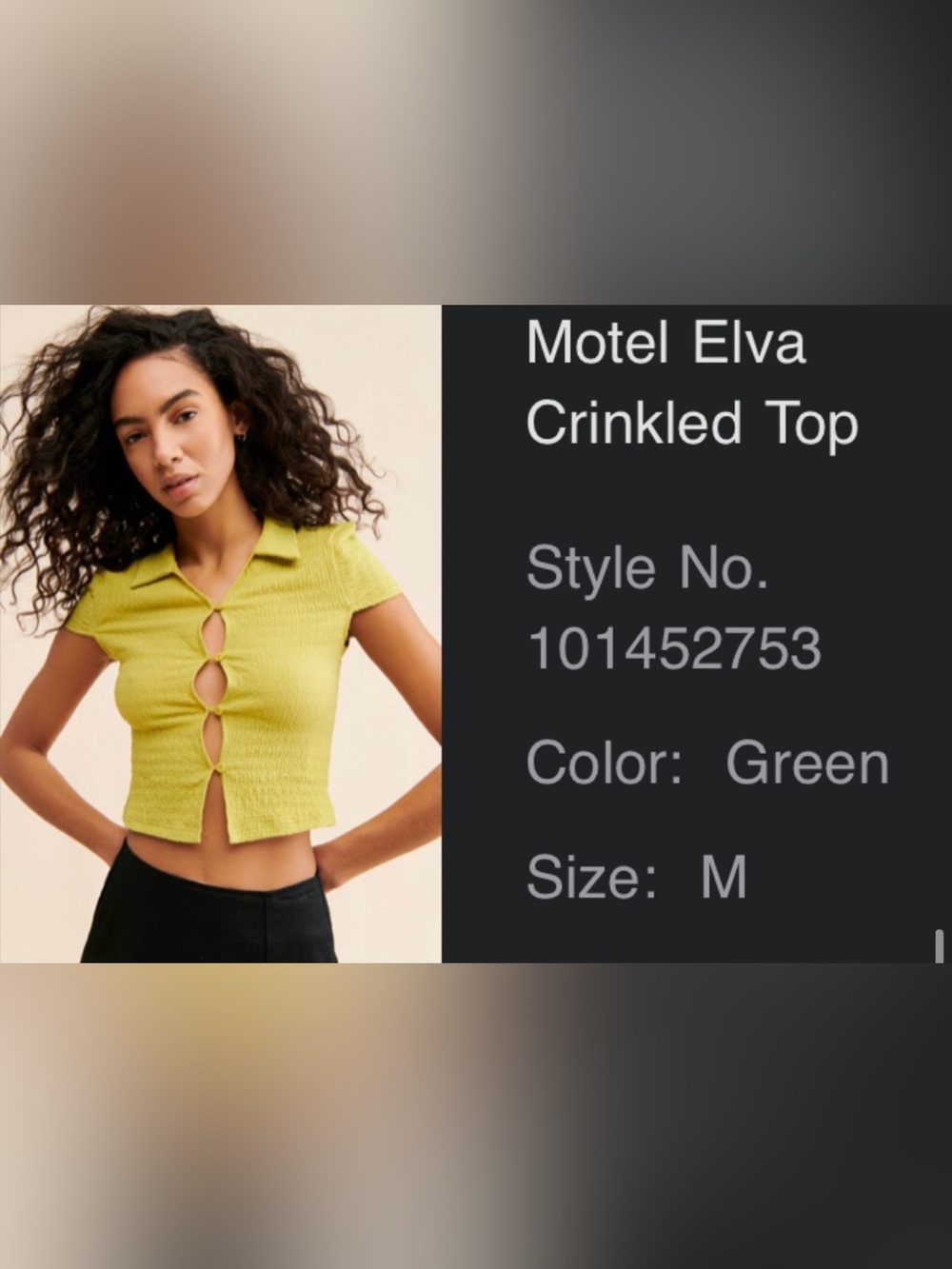 Motel Rocks Lime Green Crinkle Button-Down Top